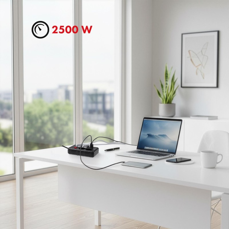 Listwa zasilająca Maclean MCE393 B, przedłużacz 4 gniazda + 3xUSB, 110-240V