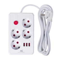 Listwa zasilająca Maclean MCE393 W, przedłużacz 4 gniazda + 3xUSB, 110-240V
