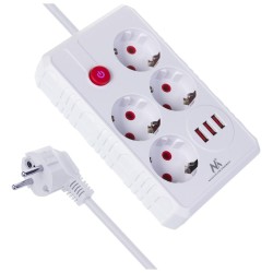 Listwa zasilająca Maclean MCE393 W, przedłużacz 4 gniazda + 3xUSB, 110-240V