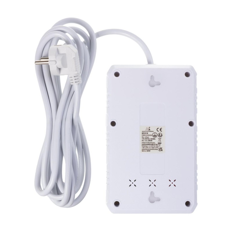 Listwa zasilająca Maclean MCE393 W, przedłużacz 4 gniazda + 3xUSB, 110-240V