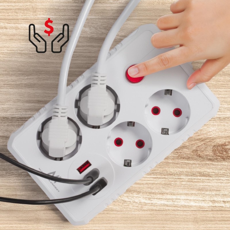 Listwa zasilająca Maclean MCE393 W, przedłużacz 4 gniazda + 3xUSB, 110-240V