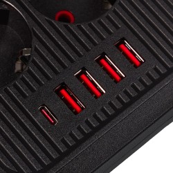 Listwa zasilająca Maclean MCE389 B, przedłużacz 6 gniazd + 4xUSB + USB-C,
