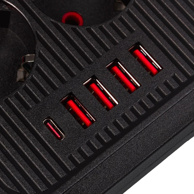 Listwa zasilająca Maclean MCE389 B, przedłużacz 6 gniazd + 4xUSB + USB-C,