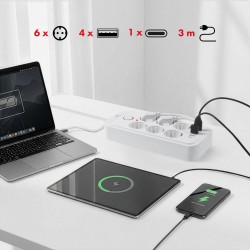 Listwa zasilająca Maclean MCE391 W, przedłużacz 6 gniazd + 4xUSB + USB-C,