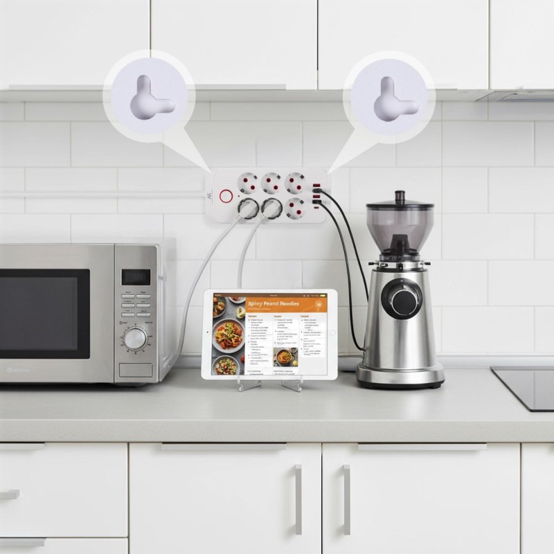 Listwa zasilająca Maclean MCE391 W, przedłużacz 6 gniazd + 4xUSB + USB-C,