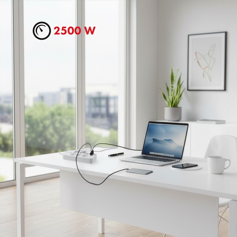 Listwa zasilająca Maclean MCE391 W, przedłużacz 6 gniazd + 4xUSB + USB-C,