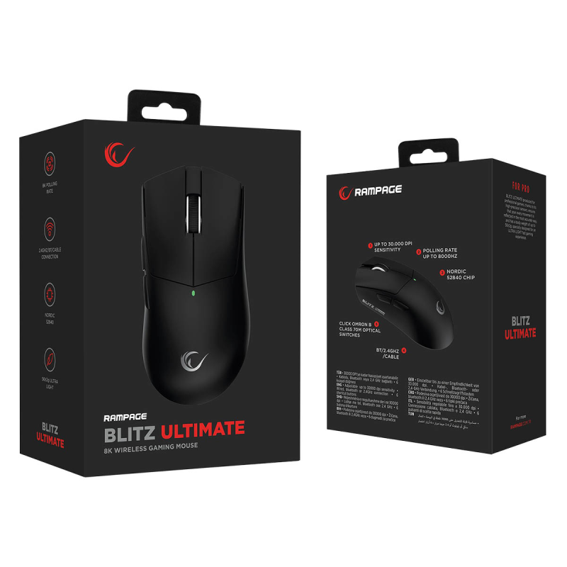 Rampage Mysz bezprzewodowa BLITZ ULTIMATE optyczna 8K 30000DPI PAW3950 Tri-Mode Czarna