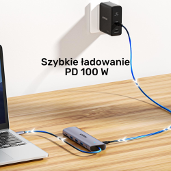 Unitek Hub USB-C 11w1 z obsługą dwóch monitorów | 4K@30Hz | RJ45 | PD 100 W | SD i microSD