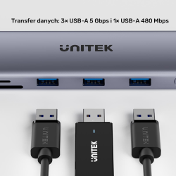 Unitek Hub USB-C 11w1 z obsługą dwóch monitorów | 4K@30Hz | RJ45 | PD 100 W | SD i microSD