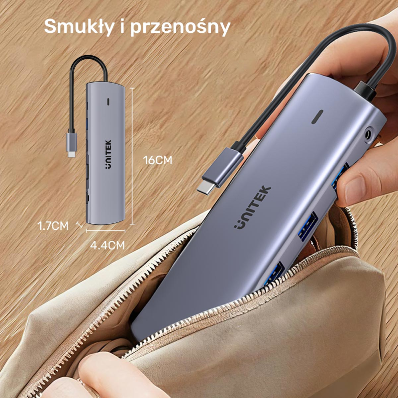 Unitek Hub USB-C 11w1 z obsługą dwóch monitorów | 4K@30Hz | RJ45 | PD 100 W | SD i microSD