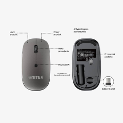Unitek Bezprzewodowa mysz optyczna biurowa 2.4GHz
