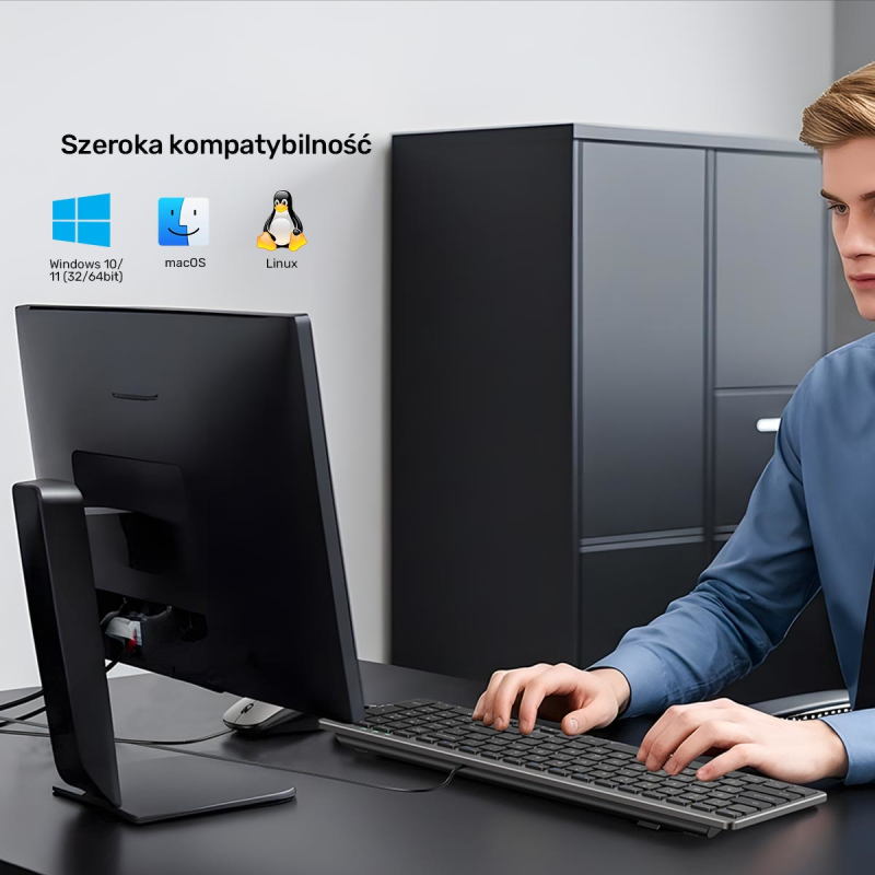 Unitek SlimTap Lekka klawiatura przewodowa biurowa USB-C/USB-A