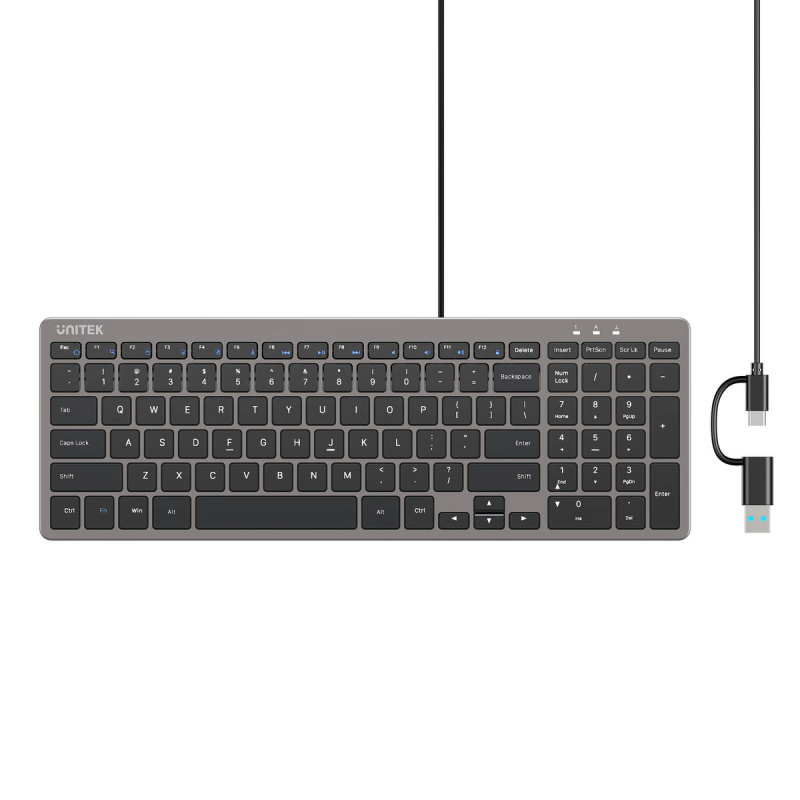 Unitek SlimTap Lekka klawiatura przewodowa biurowa USB-C/USB-A