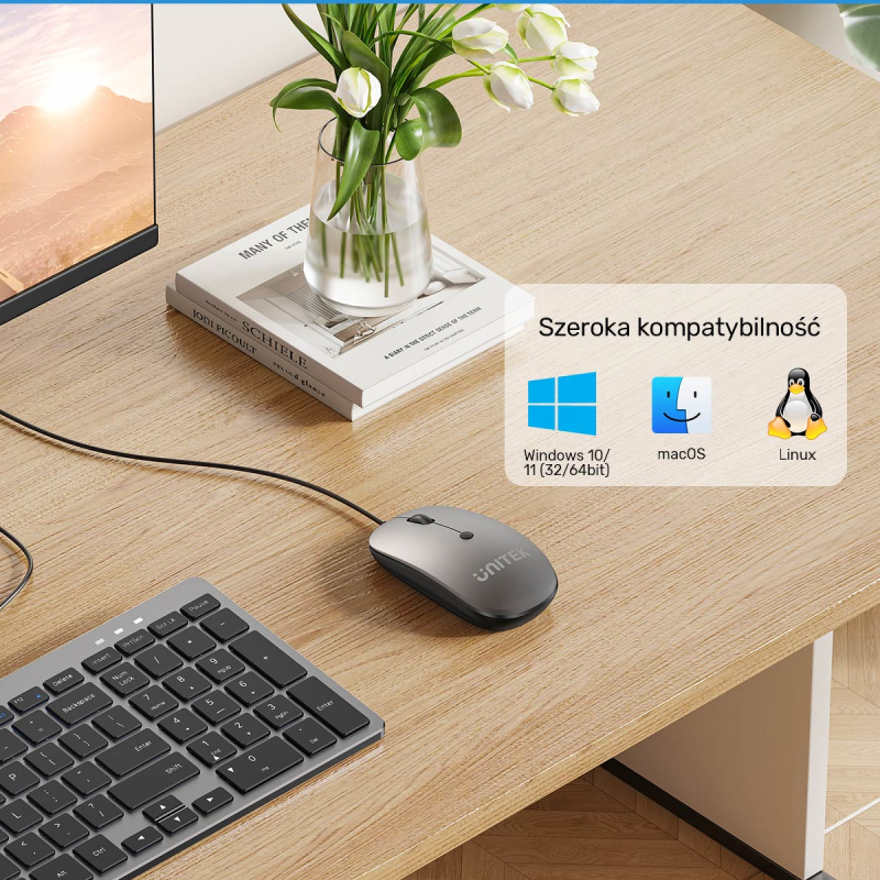 Unitek Przewodowa mysz optyczna biurowa SlimTrack 1600 DPI