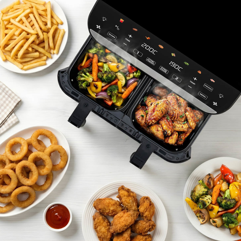 TESLA AirCook DualHeat QD464 XXL Frytkownica beztłuszczowa dwukomorowa 9L 360°