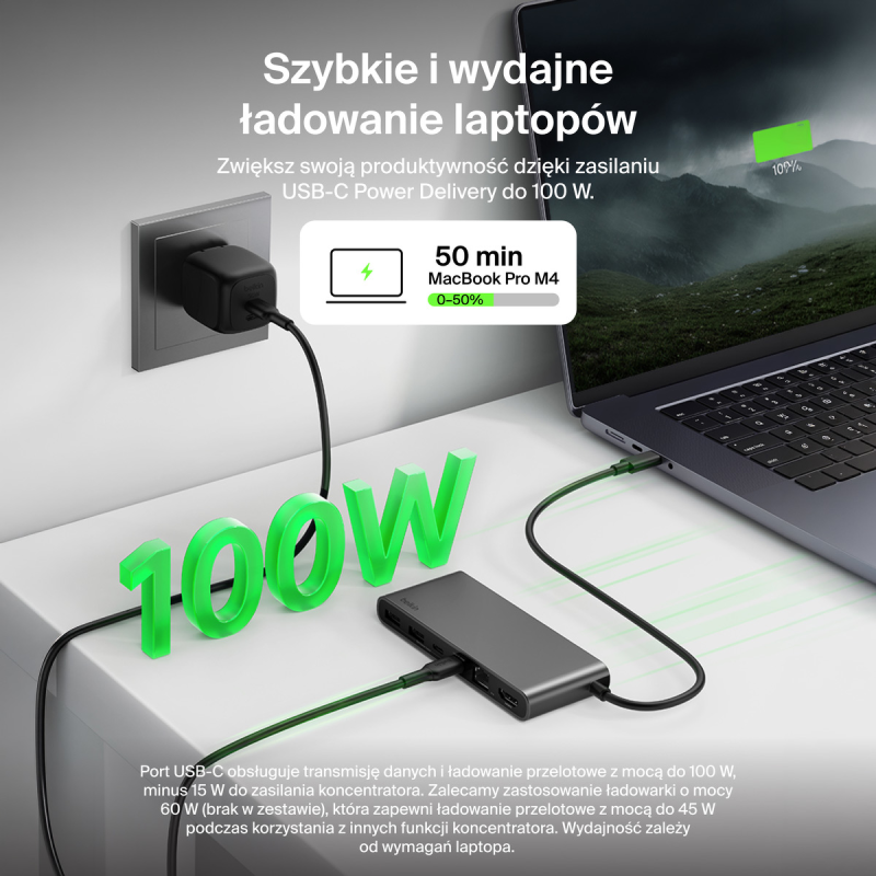 Belkin Hub USB-C 10 Gbps, 2 x USB-A, PD 100W, HDMI 2.0, RJ45 2,5 Gbps, SD 3.0, szary