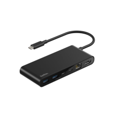 Belkin Hub USB-C 10 Gbps, 2 x USB-A, PD 100W, HDMI 2.0, RJ45 2,5 Gbps, SD 3.0, szary