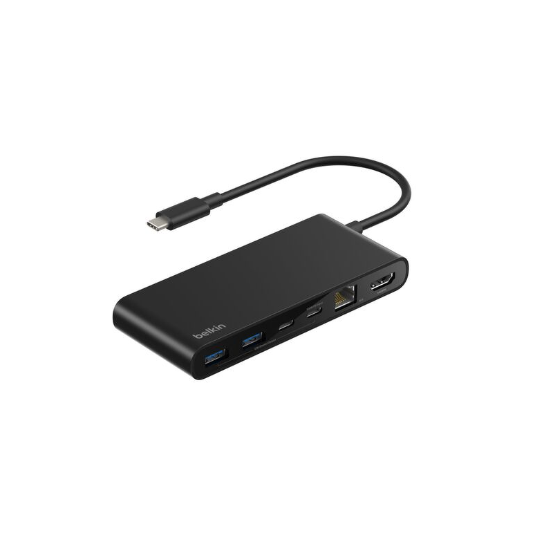 Belkin Hub USB-C 10 Gbps, 2 x USB-A, PD 100W, HDMI 2.0, RJ45 2,5 Gbps, SD 3.0, szary