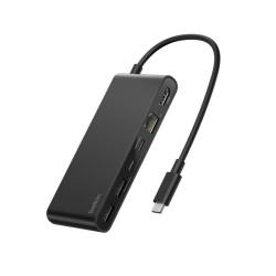 Belkin Hub USB-C 10 Gbps, 2 x USB-A, PD 100W, HDMI 2.0, RJ45 2,5 Gbps, SD 3.0, szary