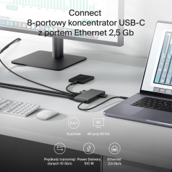 Belkin Hub USB-C 10 Gbps, 2 x USB-A, PD 100W, HDMI 2.0, RJ45 2,5 Gbps, SD 3.0, szary