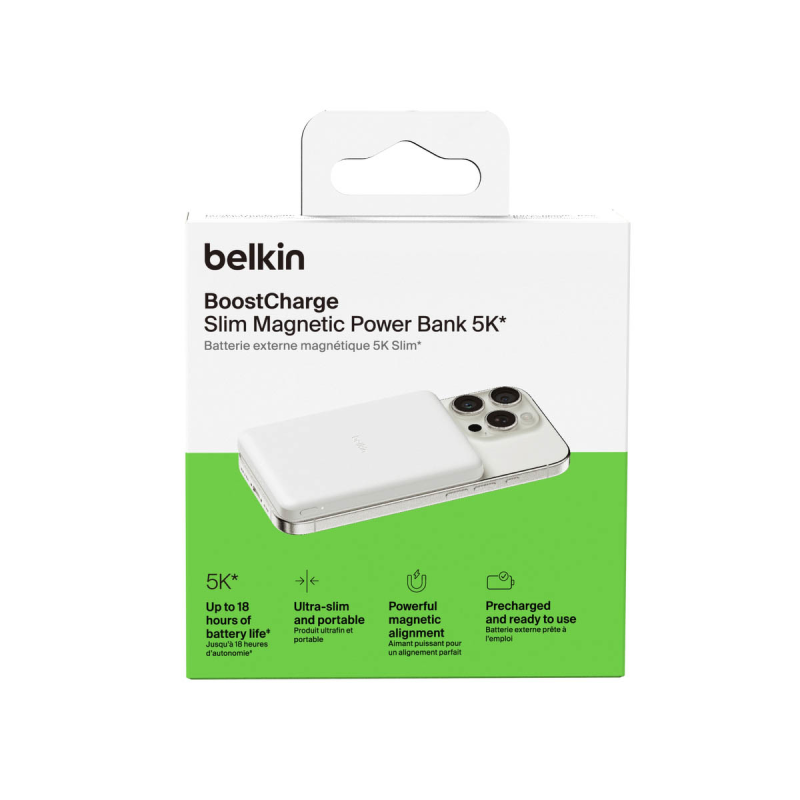 Belkin Powerbank magnetyczny 5000 mAh, USB-C 15 W, cienki, biały