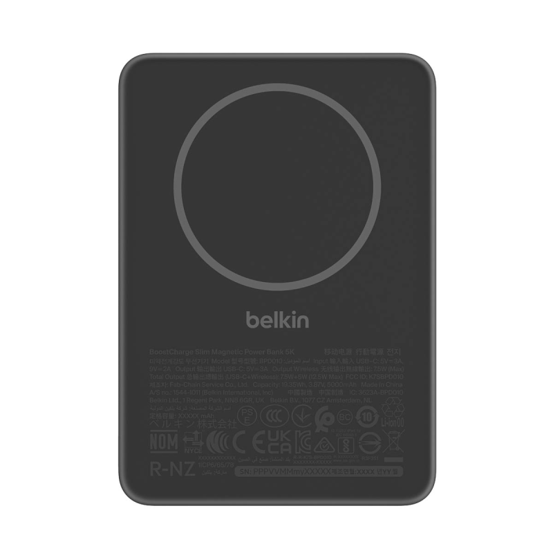 Belkin Powerbank magnetyczny 5000 mAh, USB-C 15 W, cienki, czarny