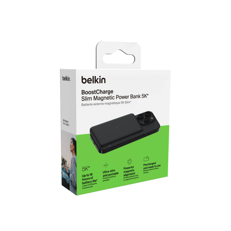 Belkin Powerbank magnetyczny 5000 mAh, USB-C 15 W, cienki, czarny
