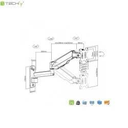 Uchwyt ścienny Techly 17"-32", 8kg Sprężyna Gazowa | PartsPC.pl