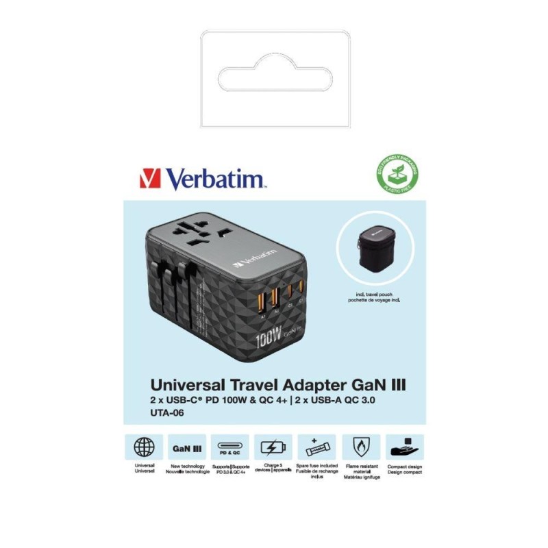 Adapter podróżny Verbatim UTA-06 GaN III globalny 2xUSB-C PD… | PartsPC.pl
