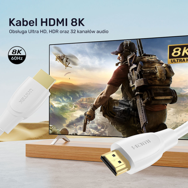 Unitek Kabel HDMI 2.1 8K HDR biały 1,8m | PartsPC.pl