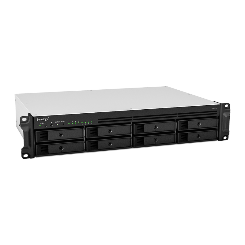 Synology RS1221+ | 8-zatokowy serwer NAS, AMD Ryzen, 4GB RAM, 4x 1GbE RJ-45, RACK 2U