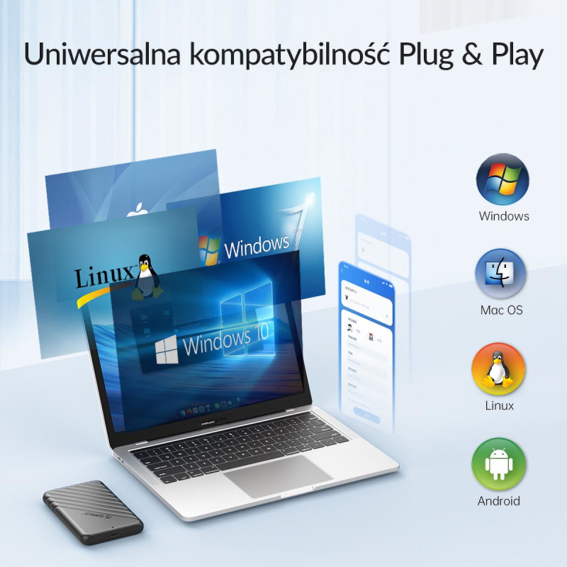 Orico Obudowa dysku 2,5'' USB-C 3.1 6Gbps czarna | PartsPC.pl