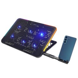Rampage Sixpower R9 - Podstawka chłodząca pod laptop 15,6'', RGB, regulowana