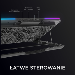 Rampage Sixpower R9 - Podstawka chłodząca pod laptop 15,6'', RGB, regulowana