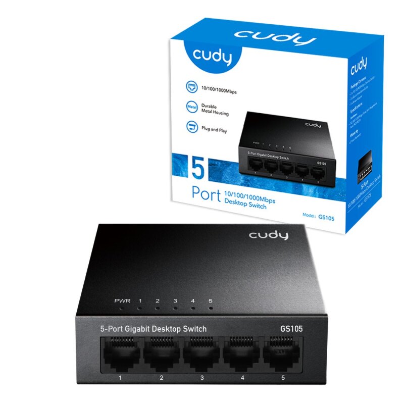 CUDY GS105 | przełącznik sieciowy, 5-portowy, Gigabit, Metalowa obudowa