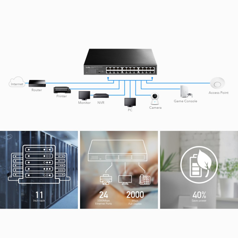 CUDY GS1024 | przełącznik sieciowy, 24-portowy, Gigabit, Metalowa obudowa