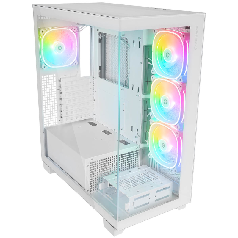 Rampage Hydra V1 Obudowa PC 4x wentylator USB C/USB A ARGB + hub, biała