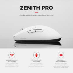 Rampage Zenith Pro mysz bezprzewodowa 26000 DPI biała + odbiornik 4 KHz PAW3395 BT 5.2