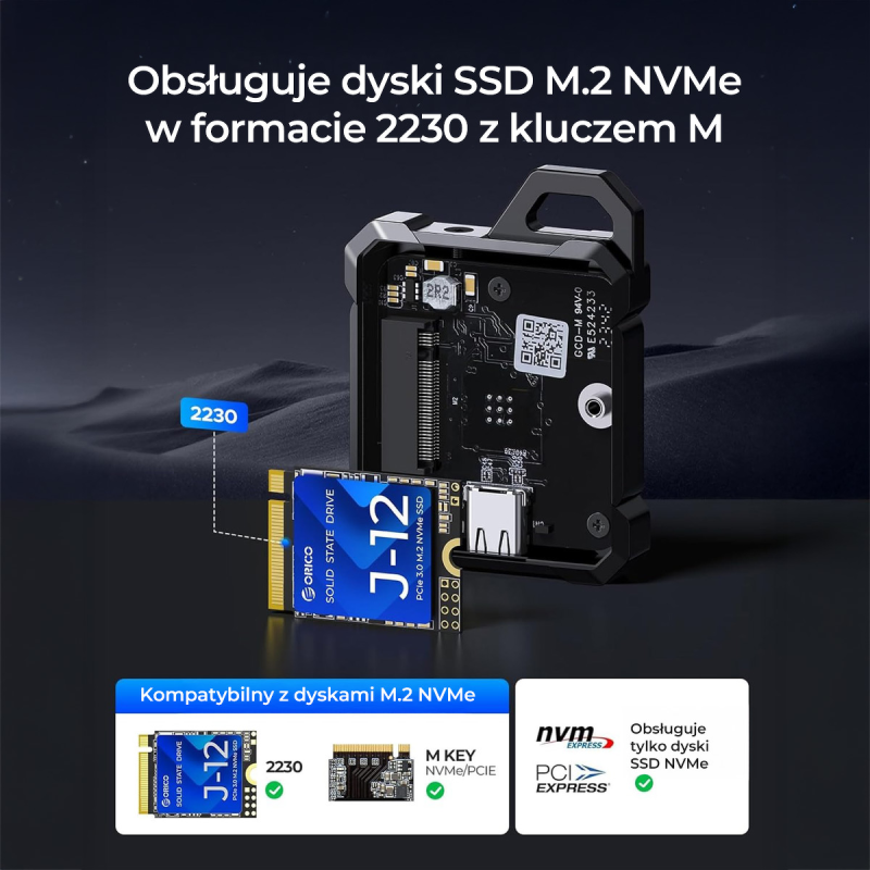 Orico Obudowa na dysk M.2 NVMe 2230, USB-C 10 Gbps, wzmocnio… | PartsPC.pl
