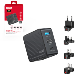 GaN 3-w-1 65W, wspiera 4K@60Hz (USB-A/HDMI/USB-C) | PartsPC.pl