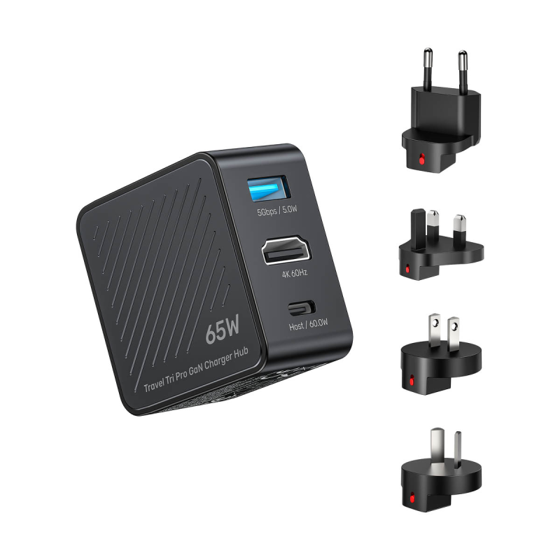 GaN 3-w-1 65W, wspiera 4K@60Hz (USB-A/HDMI/USB-C) | PartsPC.pl