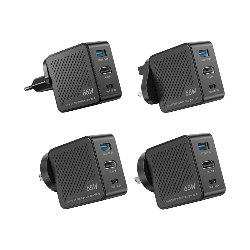 GaN 3-w-1 65W, wspiera 4K@60Hz (USB-A/HDMI/USB-C) | PartsPC.pl