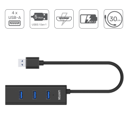 Hub USB Unitek Y-3089 4xUSB 3.0 czarny | PartsPC.pl