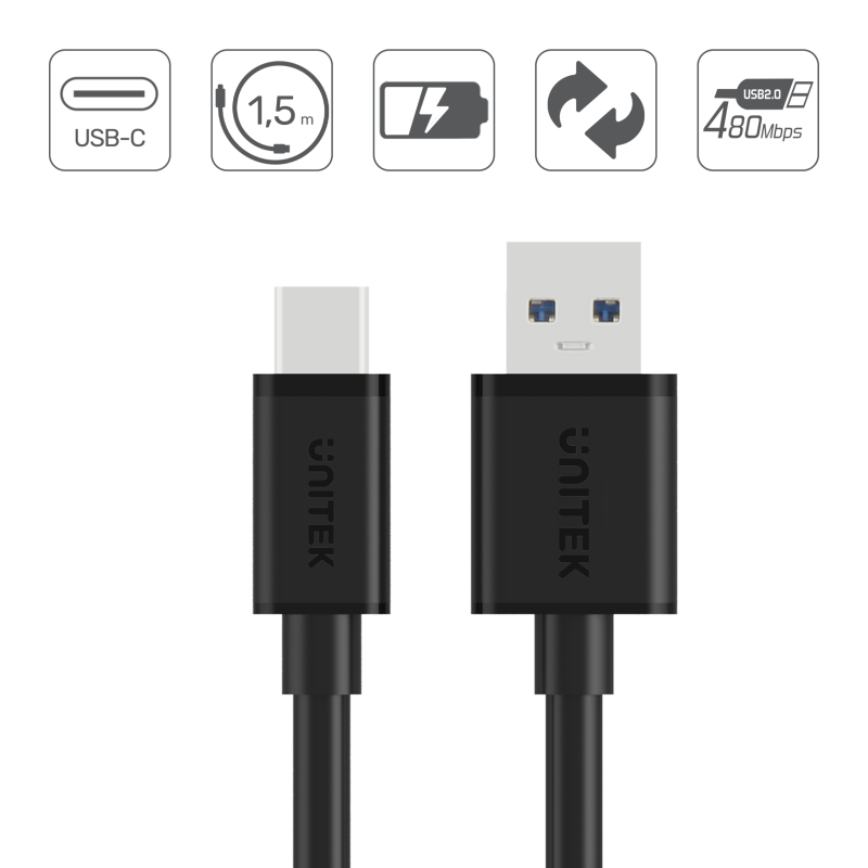 Kabel USB Unitek C14067BK USB-A 2.0 - USB-C, 1,5m | PartsPC.pl