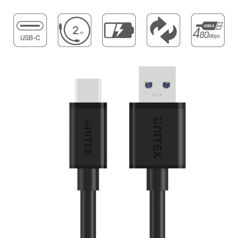 Kabel USB Unitek C14068BK USB-A 2.0 - USB-C, 2m | PartsPC.pl