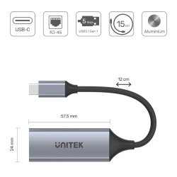 Kabel adapter Unitek U1312A USB-C 3.1 Gen 1 - RJ45 1000 Mbps… | PartsPC.pl