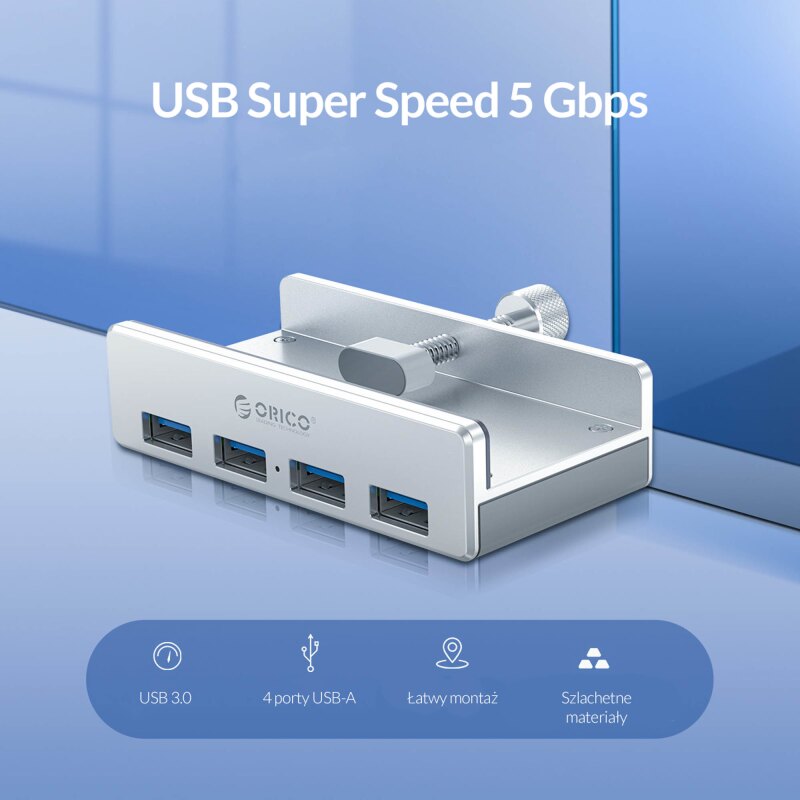 Hub USB Orico MH4PU-P-SV-BP 4x USB-A, 5Gbps, aktywny, biurko… | PartsPC.pl