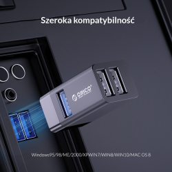 Hub USB Orico MINI-U32-BK-BP mini bez kabla 3 porty USB-A 3.… | PartsPC.pl