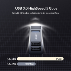 Hub USB Orico MINI-U32L-BK-BP 3 porty USB-A 3.0 + 2.0 alumin… | PartsPC.pl