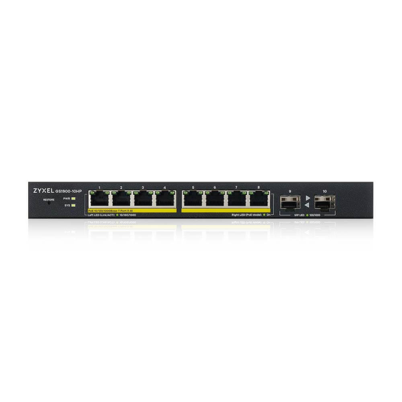 Switch zarządzalny Zyxel GS1900-10HP 8x10/100/1000 2xSFP | PartsPC.pl